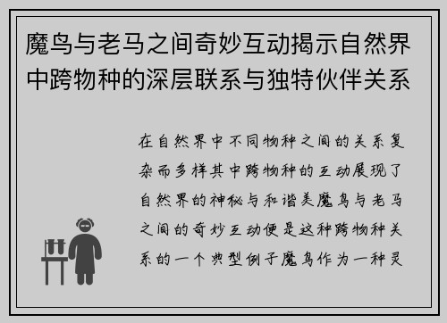 魔鸟与老马之间奇妙互动揭示自然界中跨物种的深层联系与独特伙伴关系