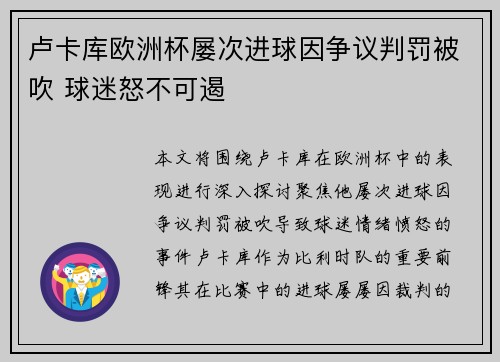 卢卡库欧洲杯屡次进球因争议判罚被吹 球迷怒不可遏